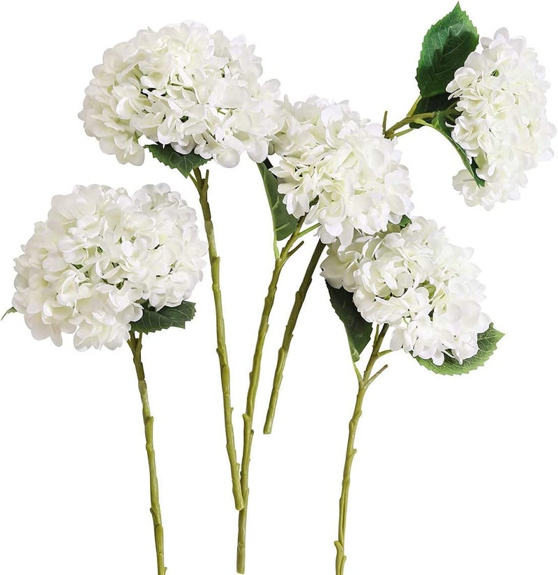 Partyjoy PARTY JOY 5PCS 15.4In Artificial Hydrangea Silk Flowers Bouquet Faux Hydrangea Stems for Wedding Centerpieces Home Decor (White, 5) - Image 1